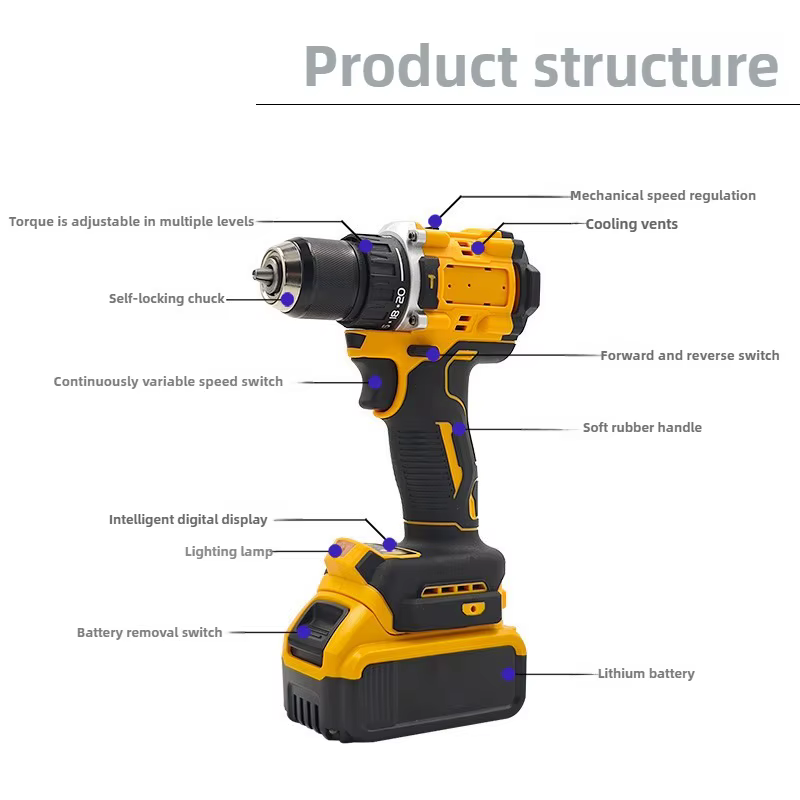 Pour Milwaukee M18/Dewalt 20V batterie 10MM tournevis sans fil perceuse électrique à 2 vitesses pour outil de perçage