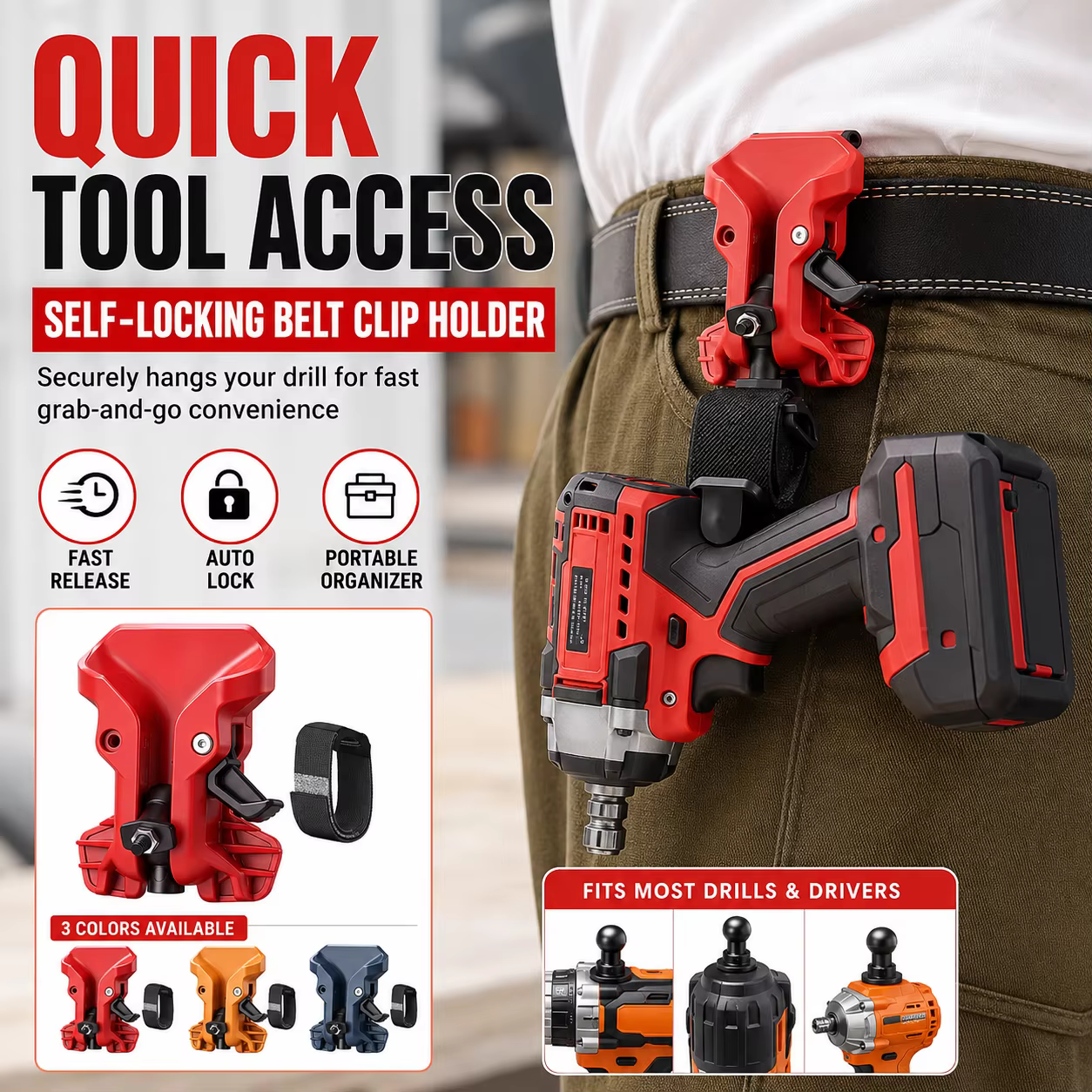 Clip de ceinture auto-serrant pour porte-outils