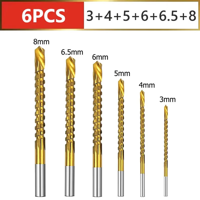 Jeu de forets hélicoïdaux HSS 3-8mm, rainurage dentelé, robinet de coupe, scie en spirale, bois, métal, plastique, scie cloche, outils de forage en titane