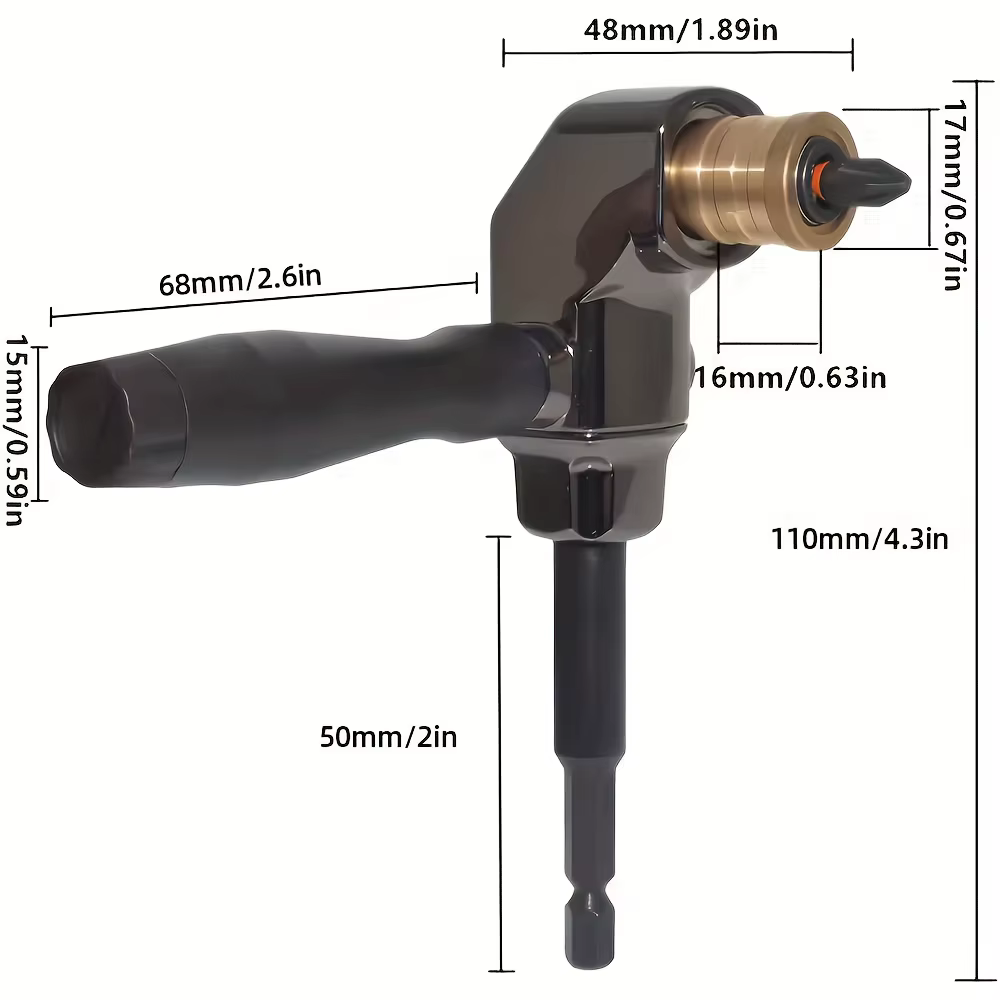 Adaptateur de perceuse à Angle droit de 90 degrés avec tige hexagonale de 1/4 "
