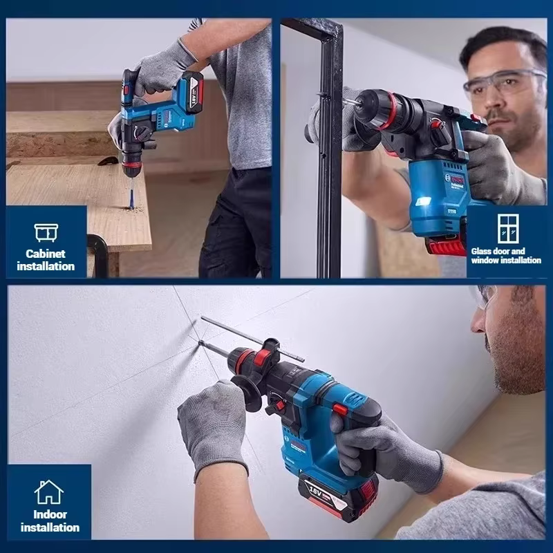 Marteau perforateur portable Bosch GBH 18V-18 / 18X 18V, conception ergonomique pour le montage mural sur chantier et les opérations de maintenance de bâtiments