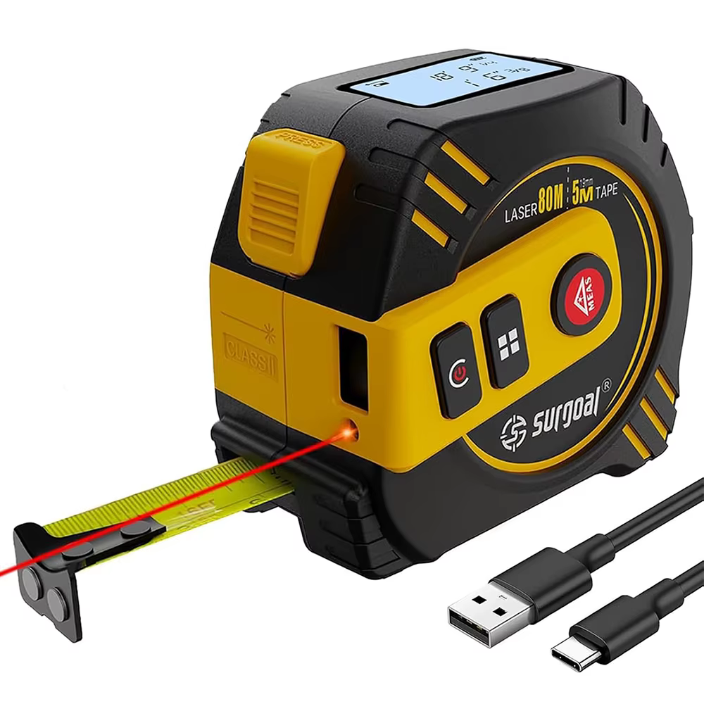 Télémètre Laser multifonction Rechargeable 80m avec ruban de 5m écran LCD avec rétro-éclairage ruban Laser mesure de Distance