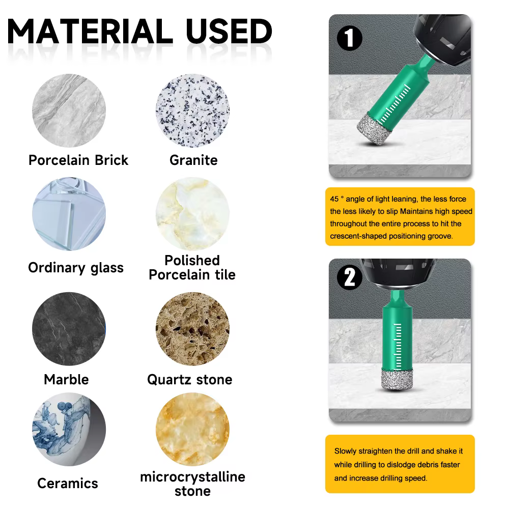 Foret diamanté 6-16 mm à queue hexagonale avec système de refroidissement intégré pour carrelage en porcelaine