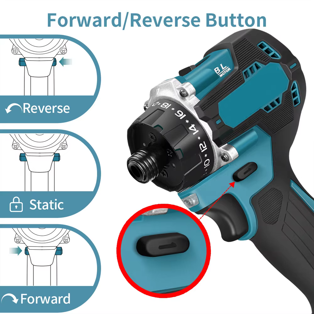 Tournevis électrique sans fil, 1000W, couple 20 + 1, 1/4 pouces, sans balais, perceuse électrique, outil électrique pour Makita, batterie 18V 280N.m