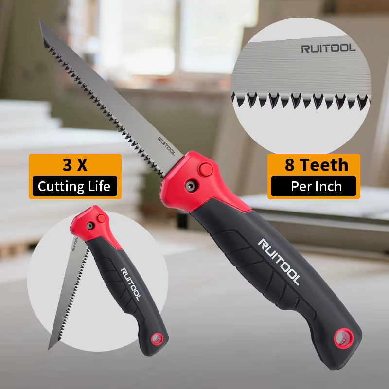 Scie à découper les plaques de plâtre pliable lame en acier 8 TPI avec dents triplement affûtées poignée ergonomique pour la découpe de panneaux muraux avec sac de rangement