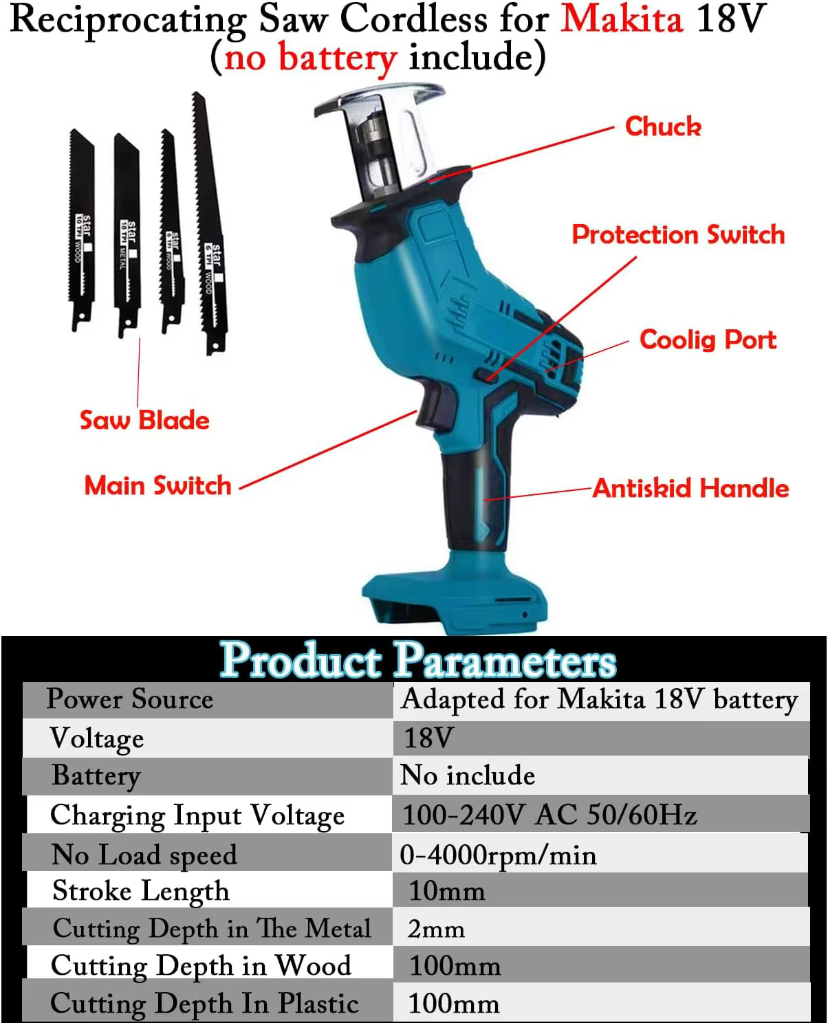 Scie sauteuse sans fil pour batterie Makita 18 V LXT