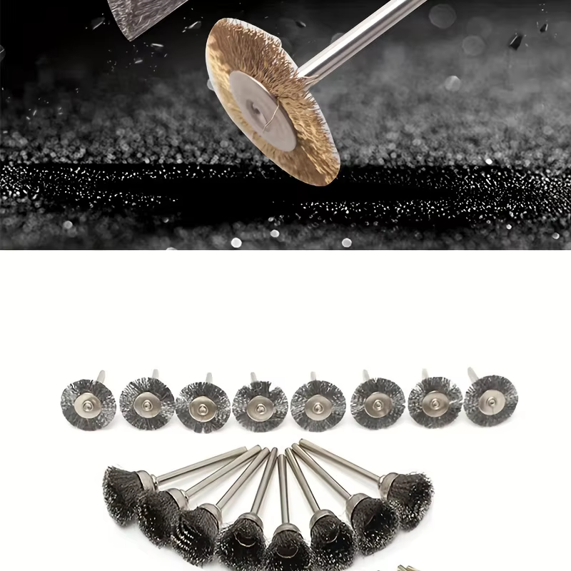 36 pièces brosse en laiton roues en fil d'acier brosses perceuse outils rotatifs polissage