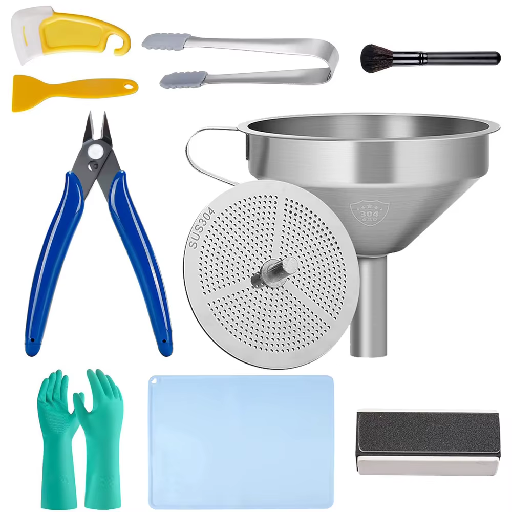 Kit d'outils d'imprimante 3D, accessoires d'impression 3D avec entonnoir en acier inoxydable, tapis en Silicone, pinces, gants, brosses grattoir