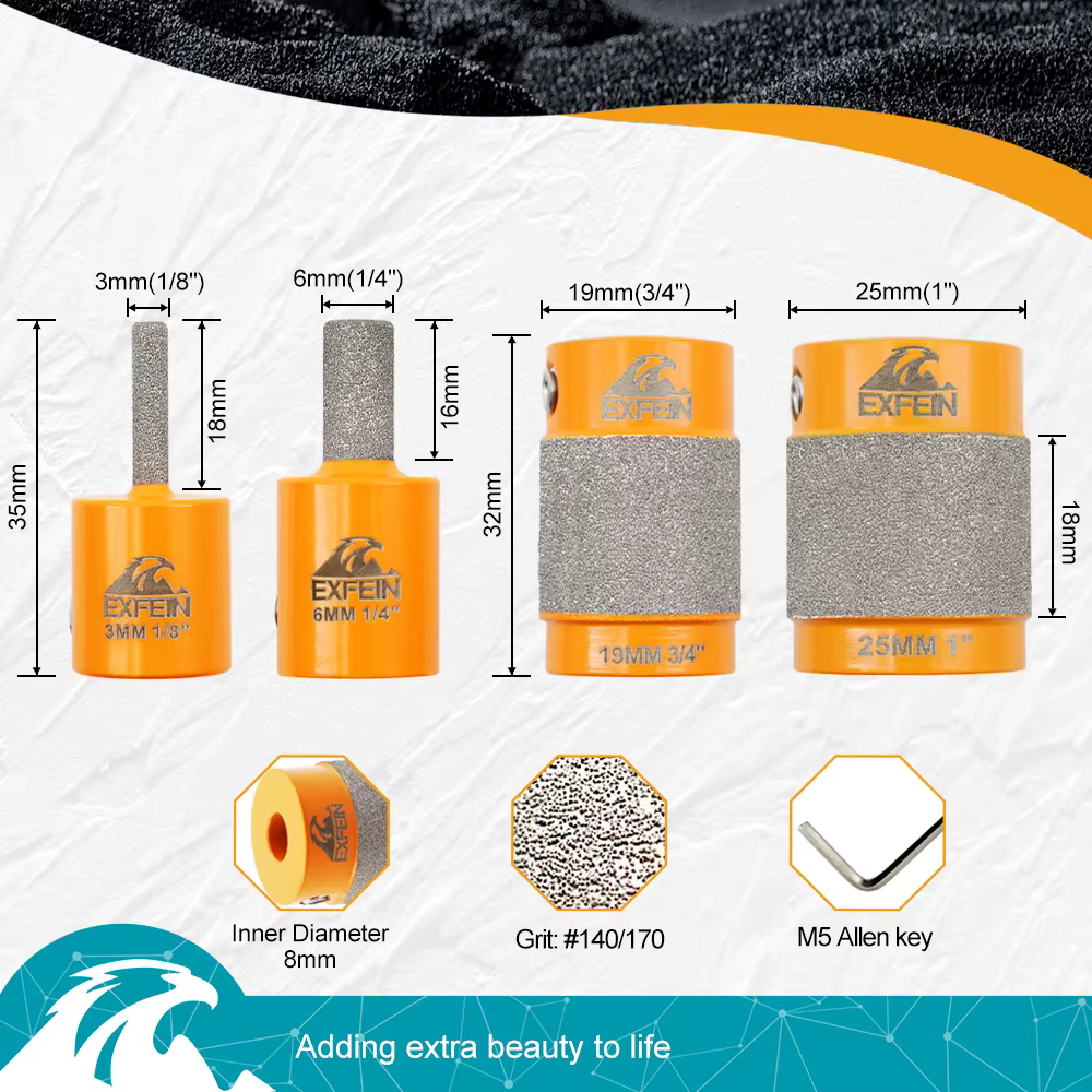 Kit d'embouts de meulage diamantés pour verre