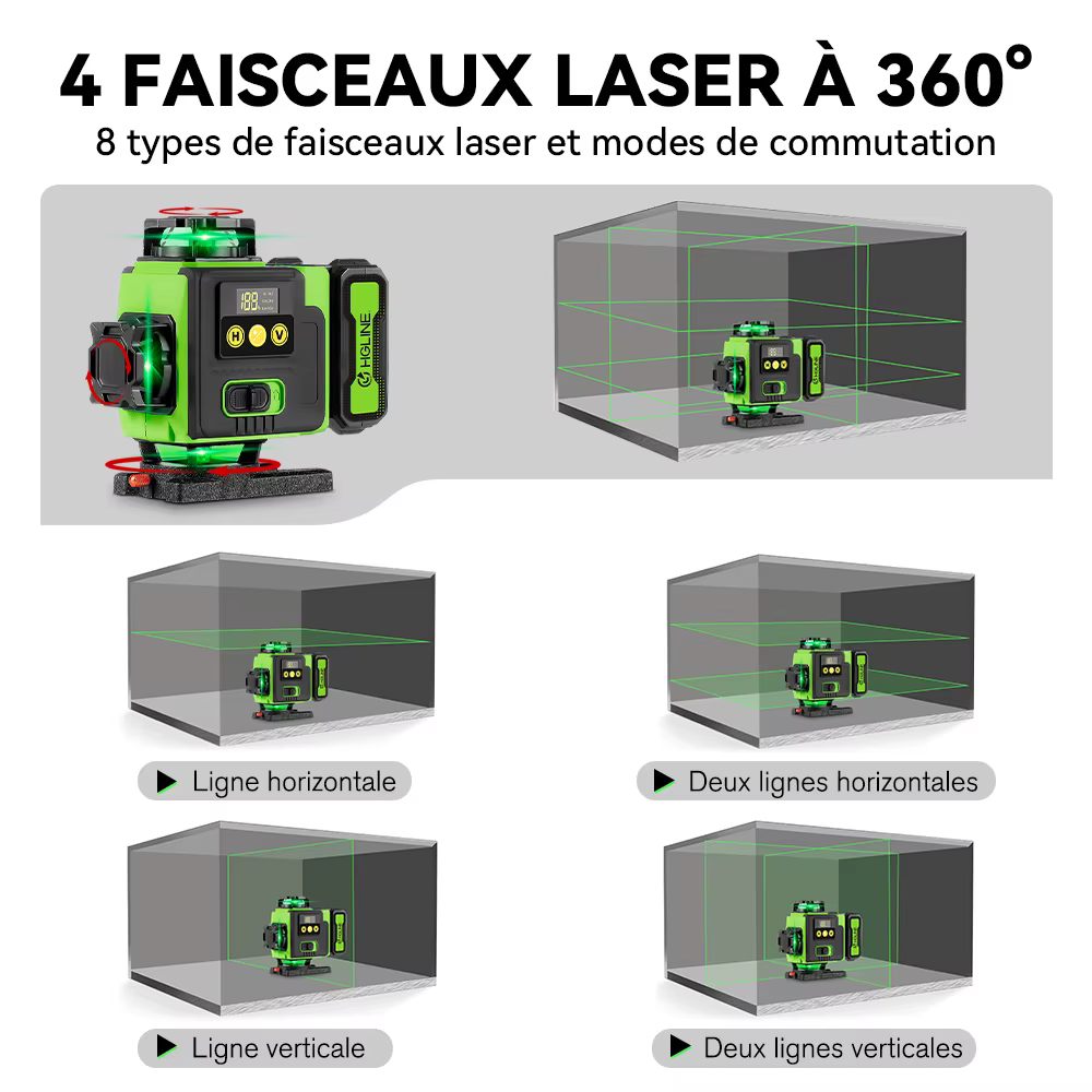 HGLINE 16 lignes niveau Laser APP télécommande niveaux horizontaux verticaux affichage de puissance de la Machine nivellement Laser avec trépied de 100 cm