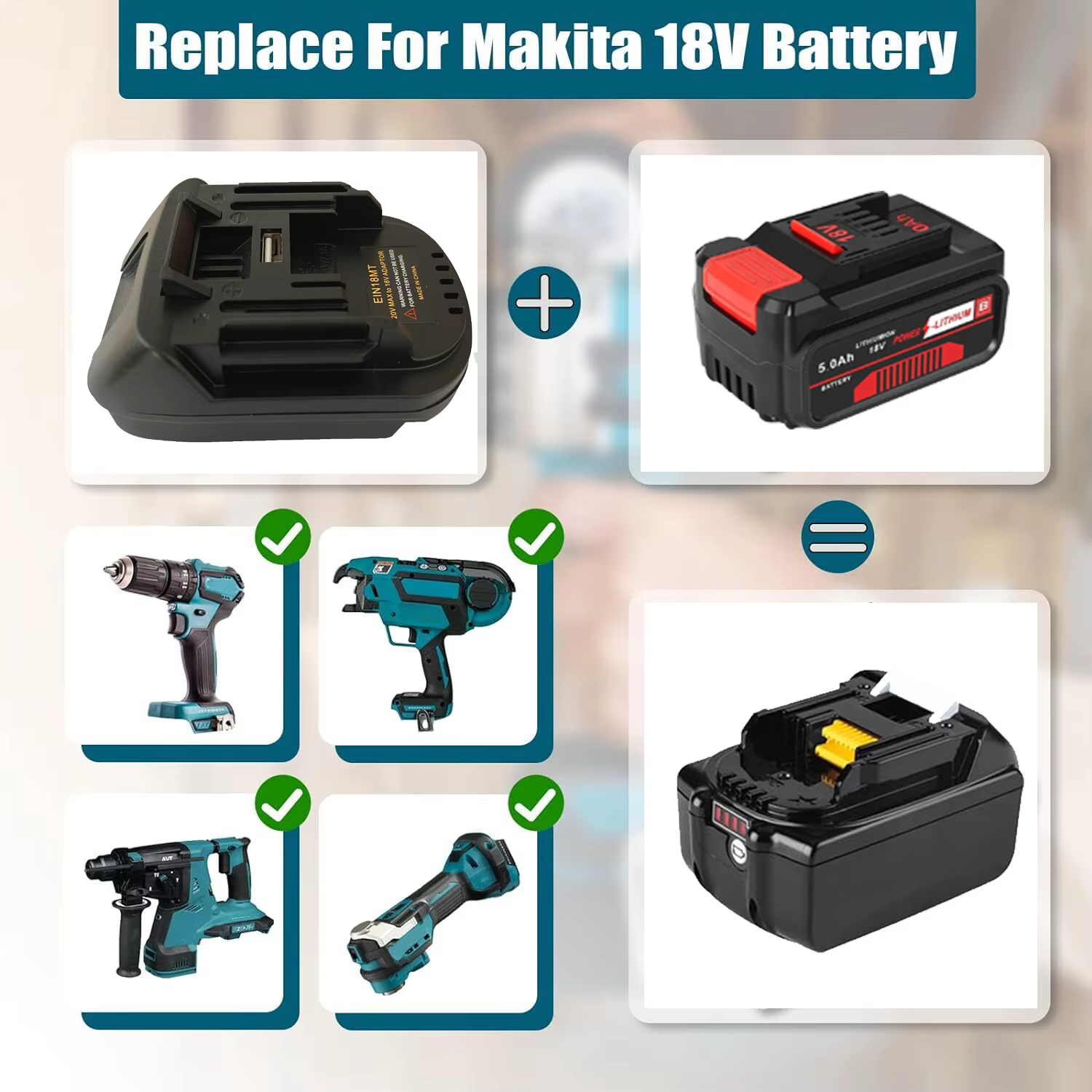Adaptateur de batterie EIN18MT pour convertir les batteries Li-ion Einhell 18V en outils électriques sans fil Makita 18V