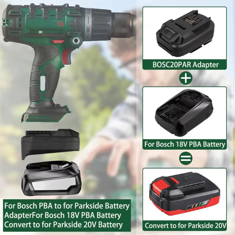 Adaptateur de batterie pour batteries Bosch PBA 18V Li-ion pour outils électriques Bosch/Maktia/Milwaukee/Hitachi/Hikok/Parkside 18/20V