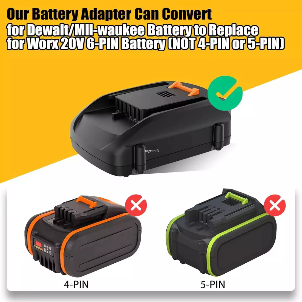 Adaptateur de batterie DM18WORX6PIN pour Dewalt 20V pour convertir