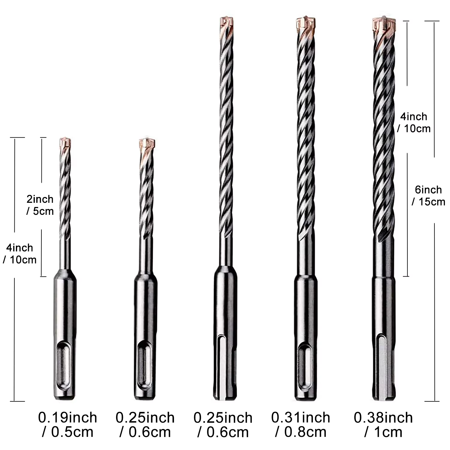 EZARC Foret de maçonnerie 5PC SDS-Plus Forets à percussion 4 embouts en carbure pour béton renforcé