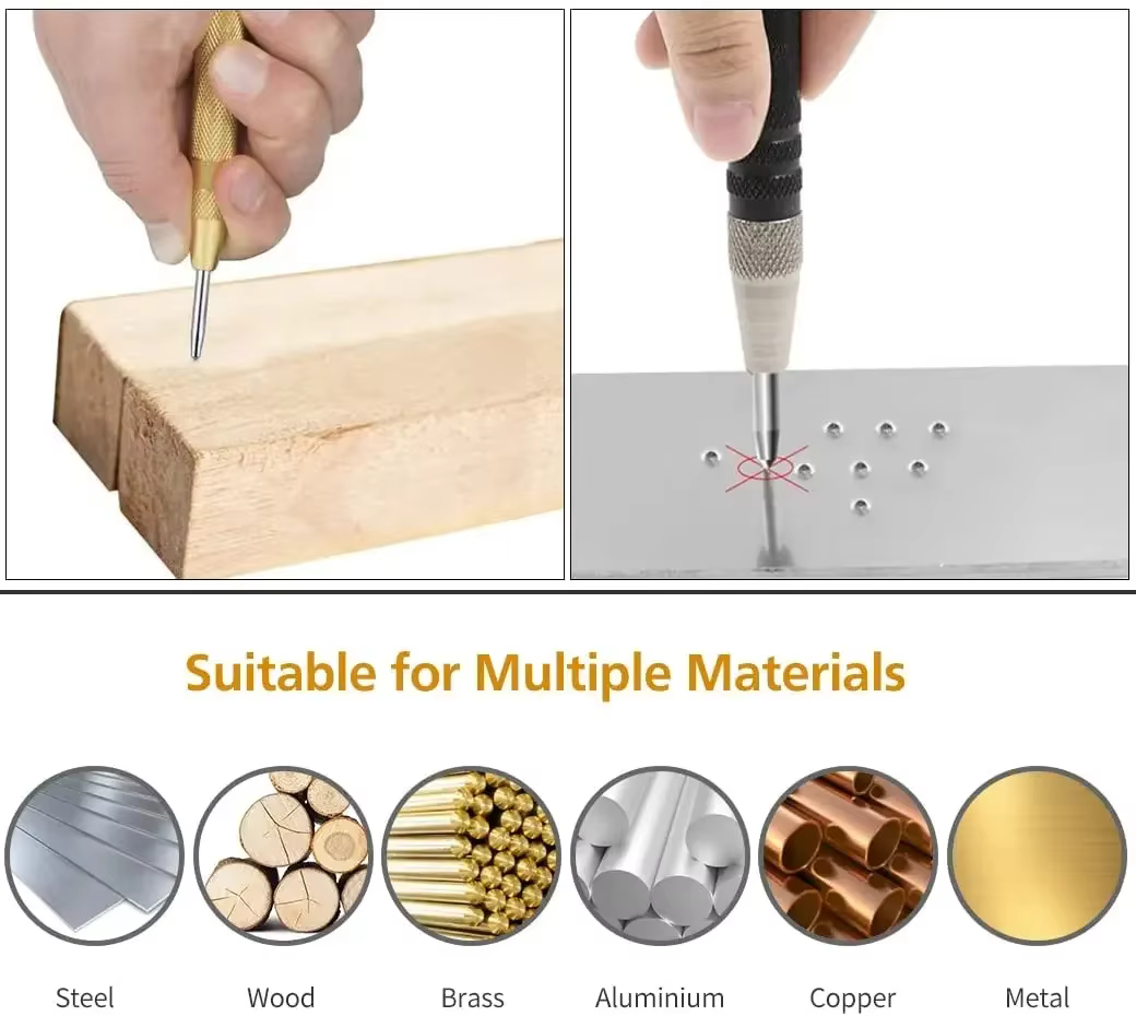 Poinçon central automatique professionnel à ressort en métal de 5 pouces | Outils de poinçonnage pour le bois et le