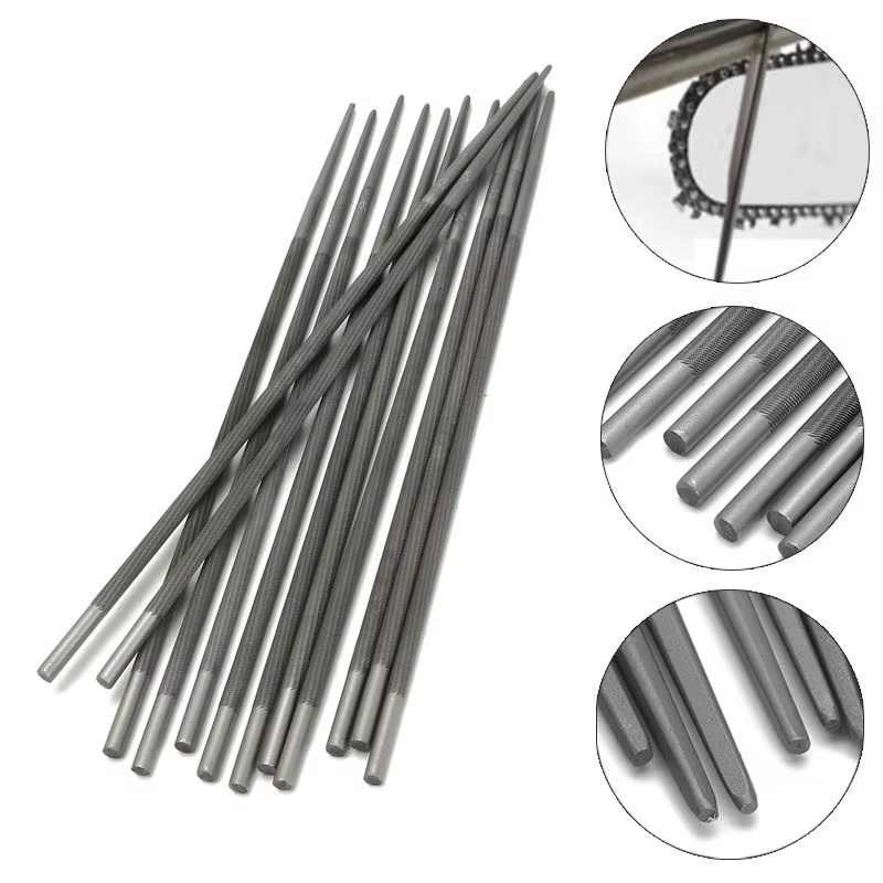 12 pièces limes rondes de tronçonneuse 4.0mm/4.8mm/5.2mm/5.5mm 5/32 "3/16" 13/64 "7/32" pour affûter l'affûteur de scie à chaîne généralement 25cm Len