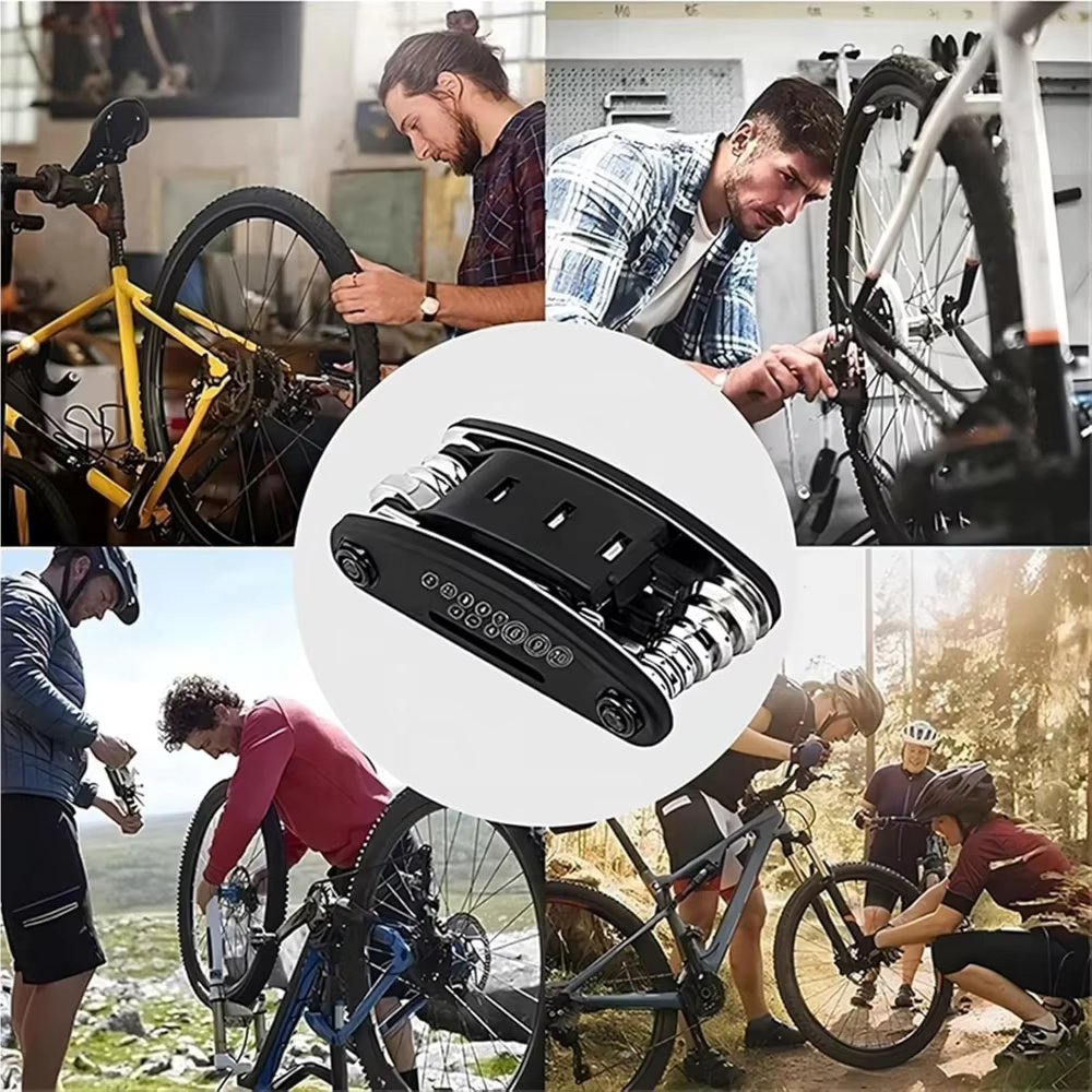 Kit d'outils de réparation de vélo portable 16 en 1 pour VTT et vélos de route