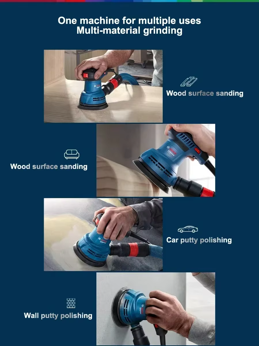 Ponceuse orbitale aléatoire Bosch GEX125 avec système de collecte des poussières intégré pour la rénovation de meubles en bois et le lissage des surfaces de placards