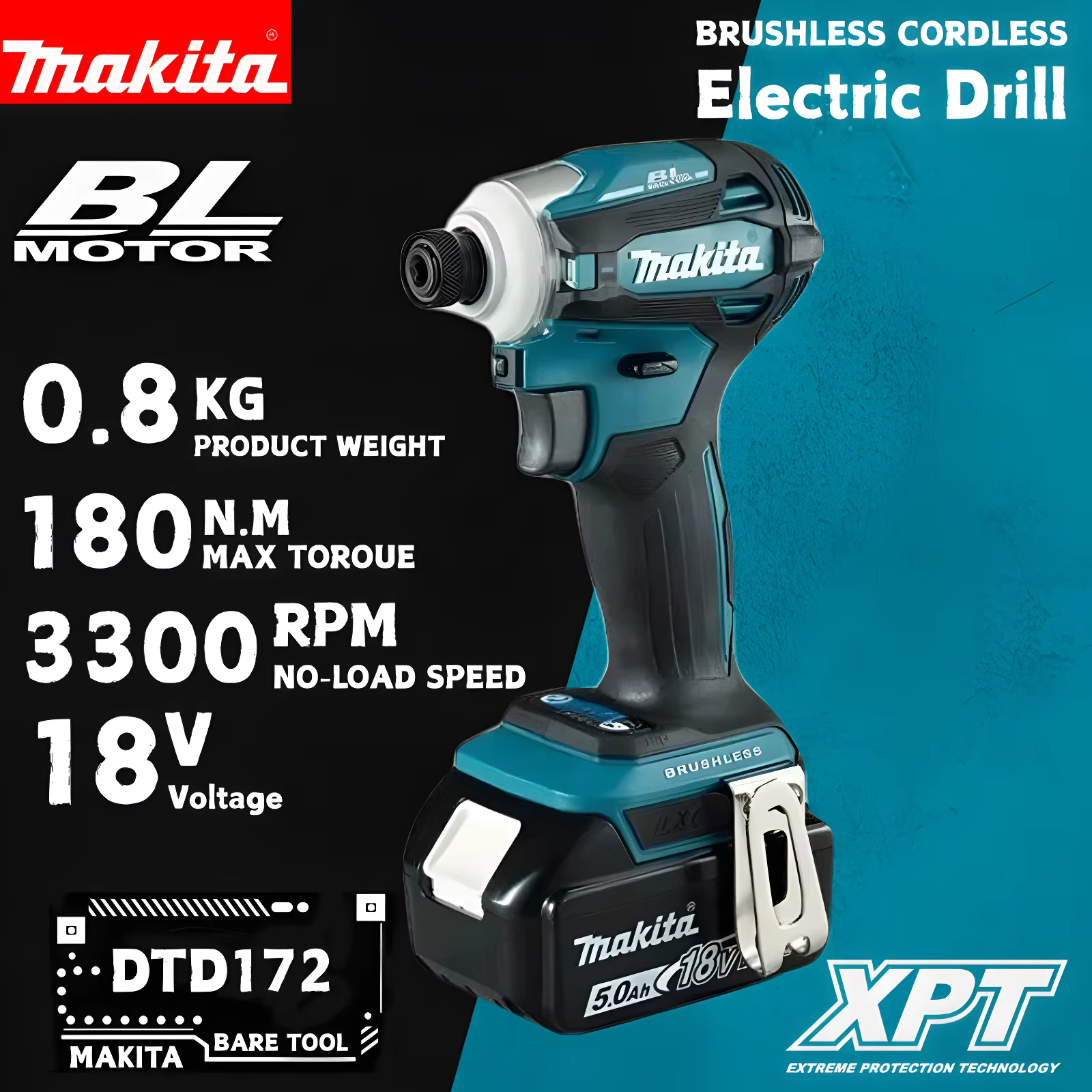 Makita DTD172 Perceuse à chocs sans fil 18V LXT BL 2026 avec moteur sans balais 180 N·m