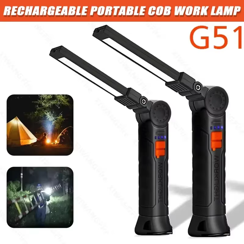Lampe de travail rotative multifonctionnelle, lampes de poche rechargeables USB avec crochet magnétique, idéale pour l'inspection et l'urgence des réparations automobiles
