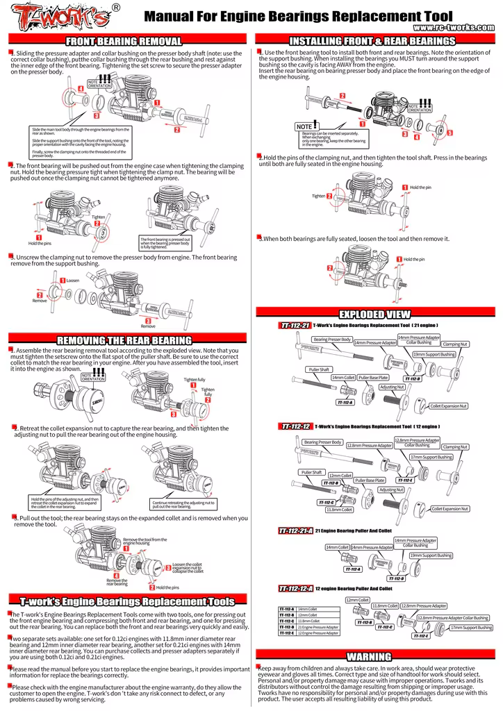 Outil de remplacement de moteur d'origine T works TT-112-12 t-works