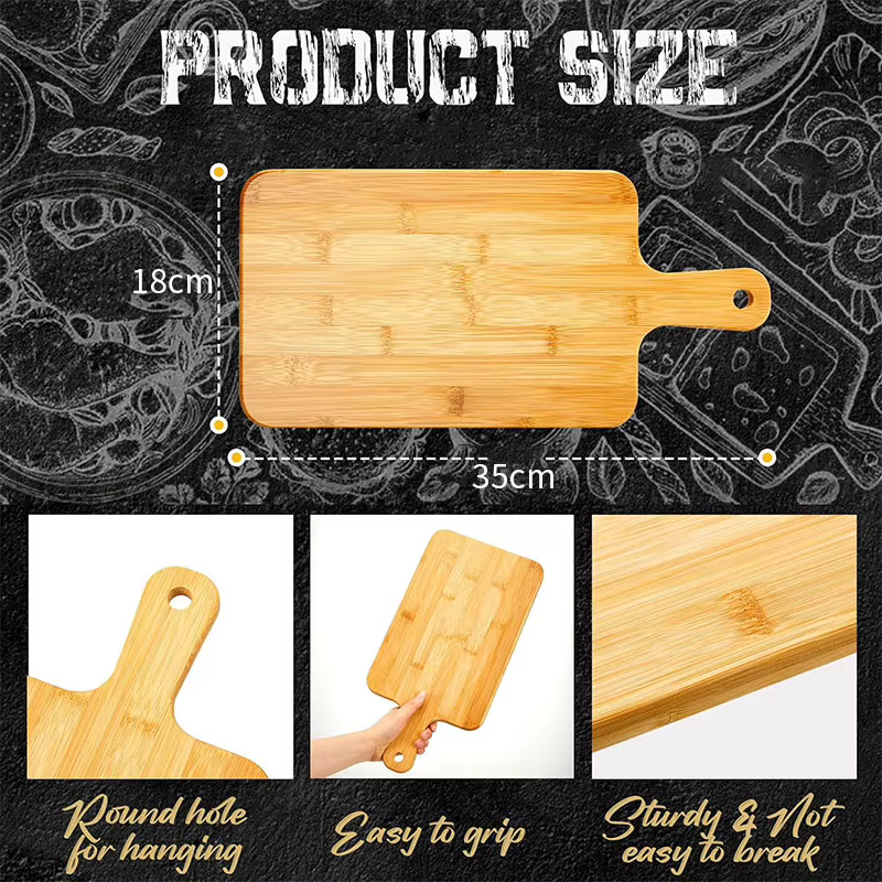 Planche à découper en bambou avec poignée, grande planche de service en bois, planches à découper de cuisine pour Pizza, légumes, viande