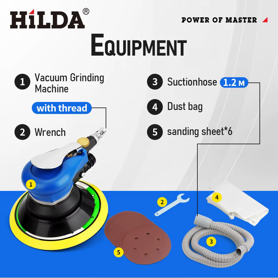 HILDA 5 pouces 150mm ponceuse orbitale à Air modèle d'extraction de poussière pour voiture métal bois cire rectifieuse outil de Performance