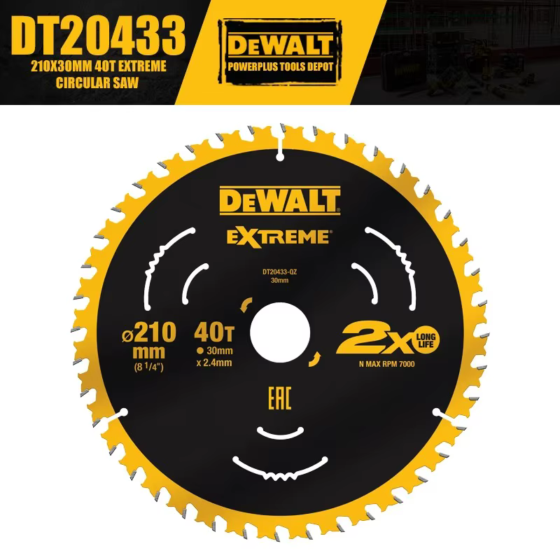 DEWALT DT20433 Lame de scie circulaire Extreme 210 mm 40 T - Carbide C3