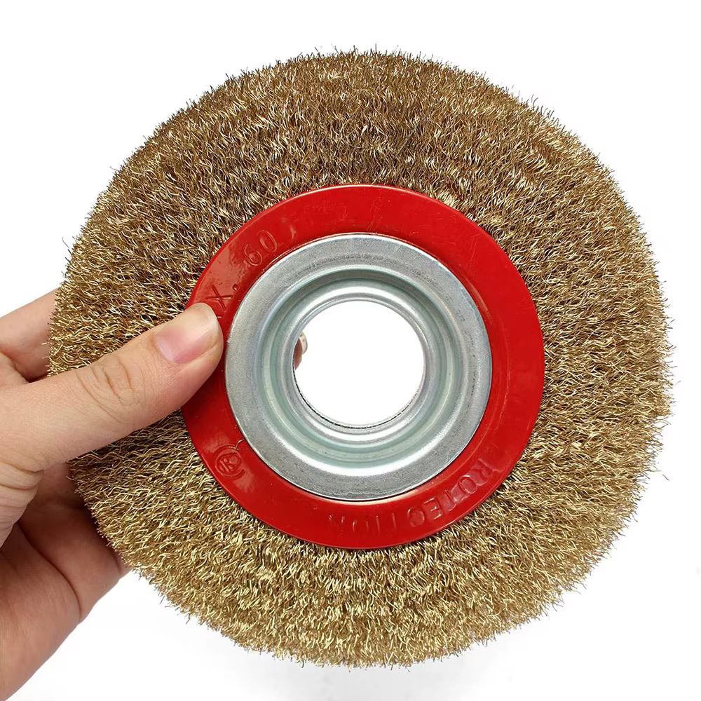 Brosse à roue métallique de 6 pouces en acier inoxydable, pour meuleuse d'établi, polissage, ébavurage, élimination de la rouille et de la peinture, roue de brosse métallique pour perceuse
