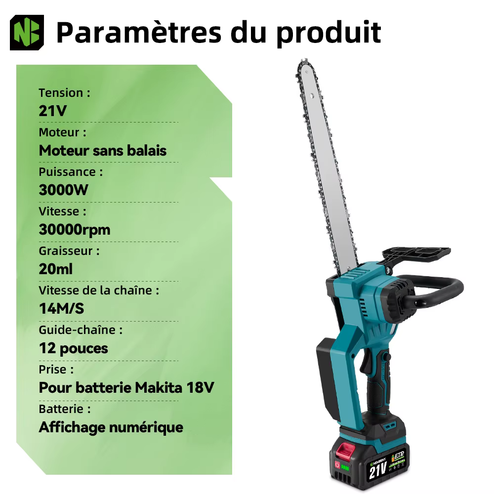 NEWBENY 12 pouces scie électrique sans brosse sans fil efficace jardin travail du bois outil