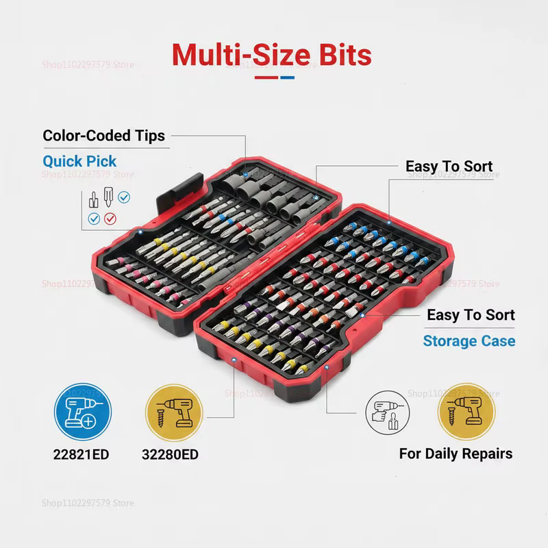 Jeu de 83 embouts de perceuse à percussion multi-usages avec tournevis magnétique antidérapant pour la réparation