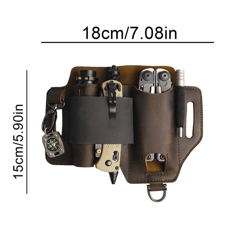 Support de gaine multi-outils en cuir pour hommes, étui à outils d'extérieur, lampe de poche, poche à couteau pliant