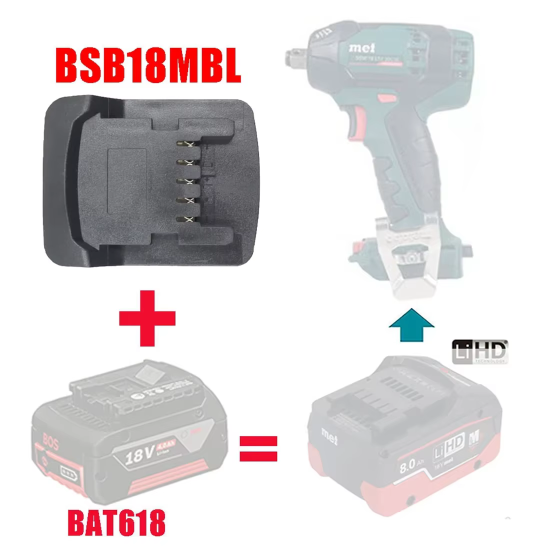Convertisseur adaptateur de batterie BSB18MBL pour Batteries Lithium-ion Bosch 18V