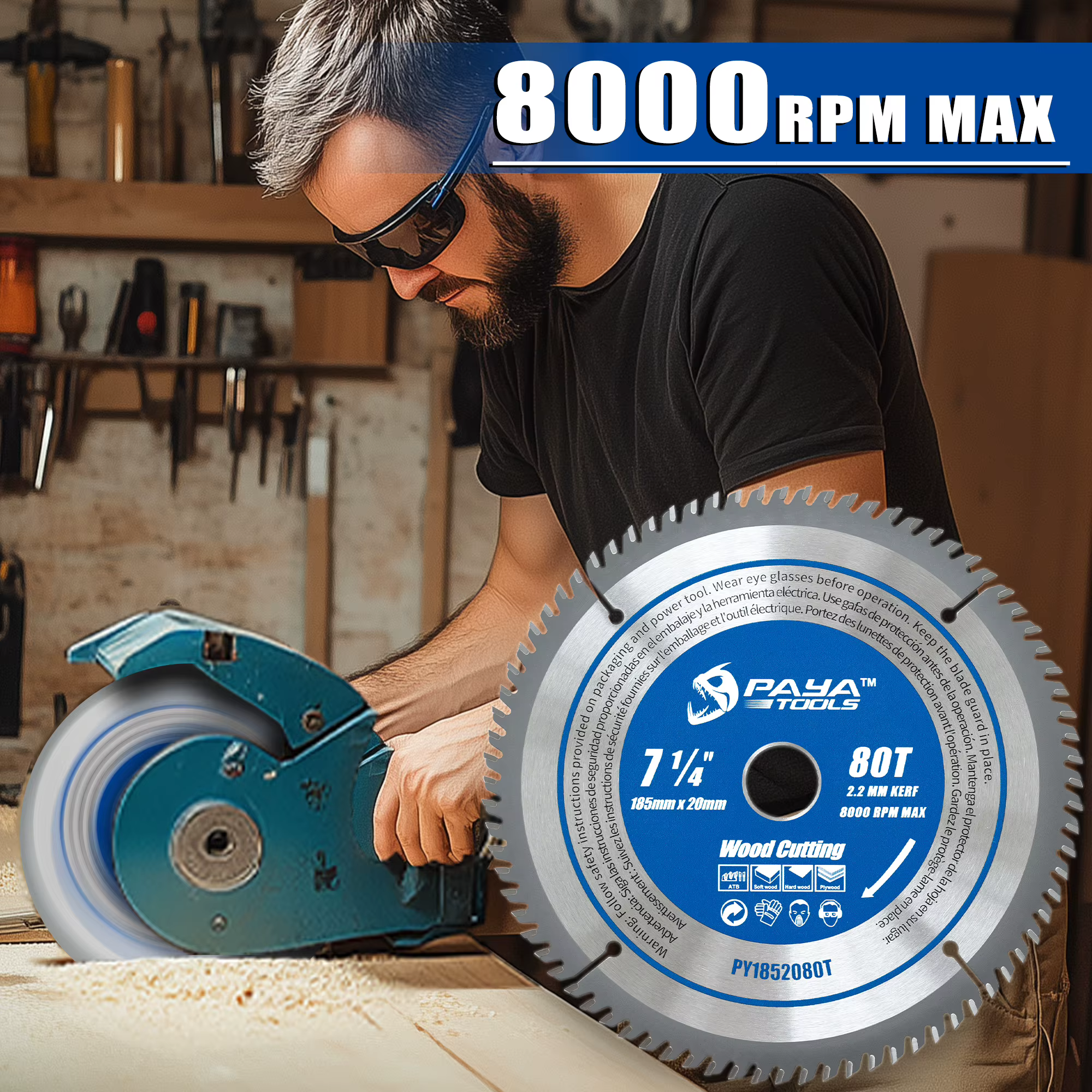 Lame de scie circulaire PAYA 7 1/4" 80T pour le travail du bois
