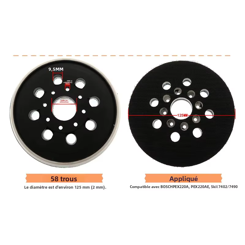 Plaque de support de ponçage auto-agrippante 8 trous 125 mm (5 pouces) pour ponceuse excentrique – Qualité supérieure pour outils électroportatifs