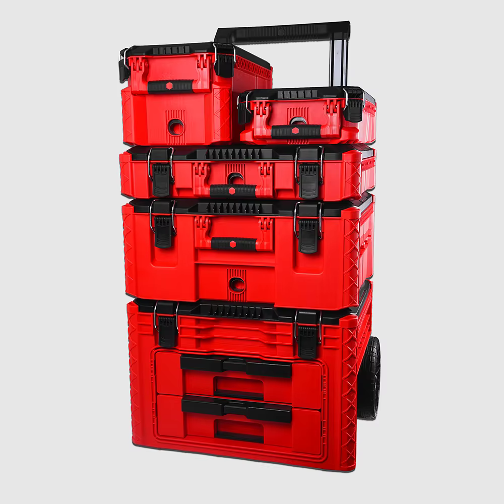Boîte à outils en plastique à couvercle rabattable