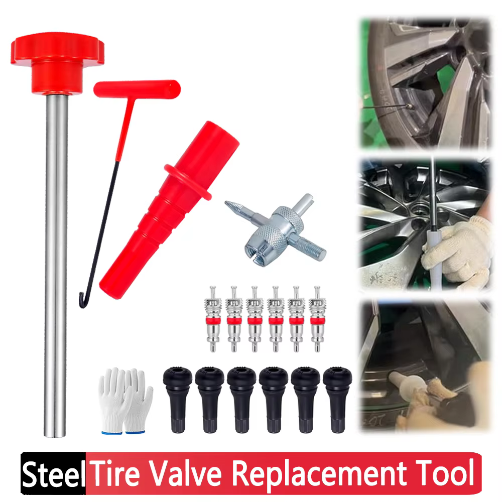 Kit d'Outils de Remplacement Rapide de Noyau de Valve avec 6 Valves TR413, Outil à 4 Voies, Parfait pour Remplacer les Vannes Fuites dans les Voitures