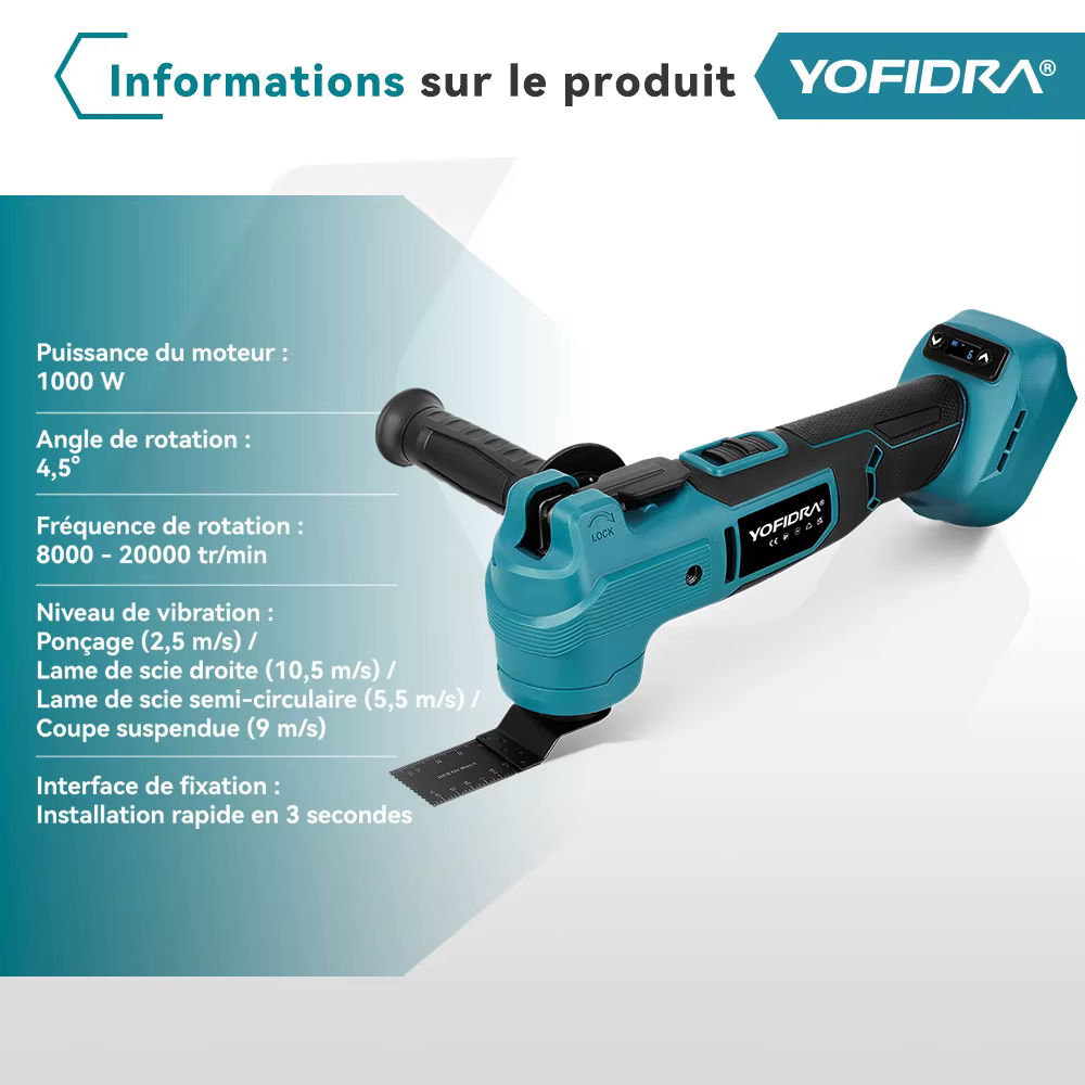 YOFIDRA 1000W oscillant outil multifonction scie électrique tondeuse coupe ponçage bricolage