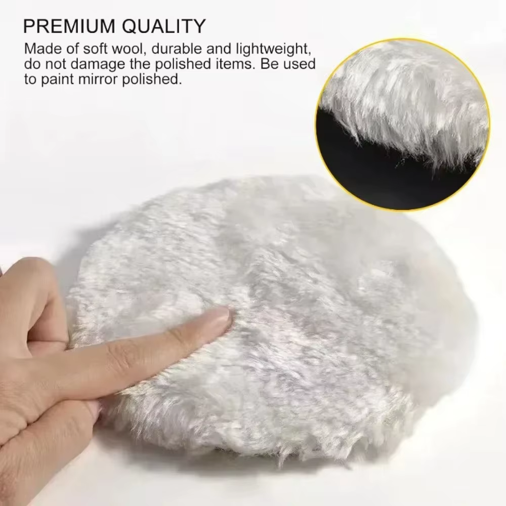 Lot de 8 tampons de polissage professionnels en laine de 125 mm pour perceuse avec adaptateur M10