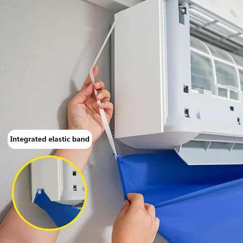 Kit de nettoyage de climatiseur mural : housse anti-poussière, sac d'eau et outils - Protege les murs et les meubles