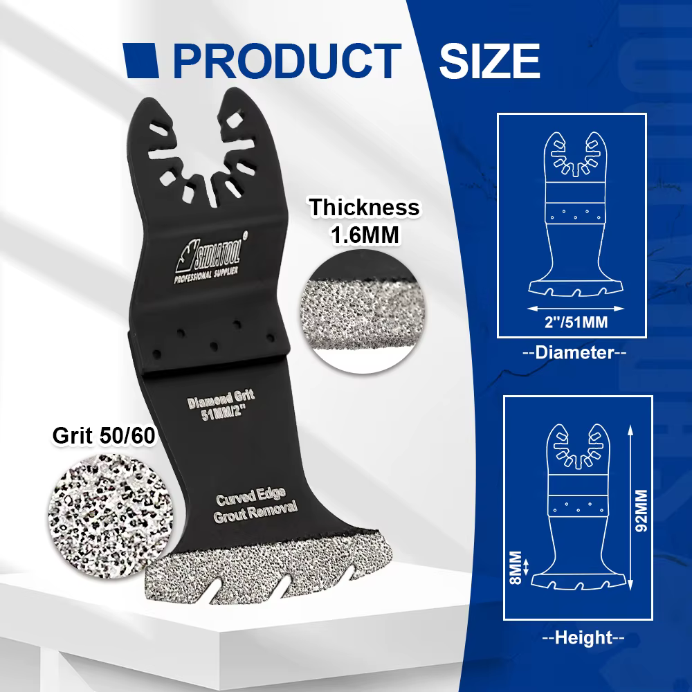 Lames de scie oscillantes diamantées SHDIATOOL 51 mm à bord incurvé