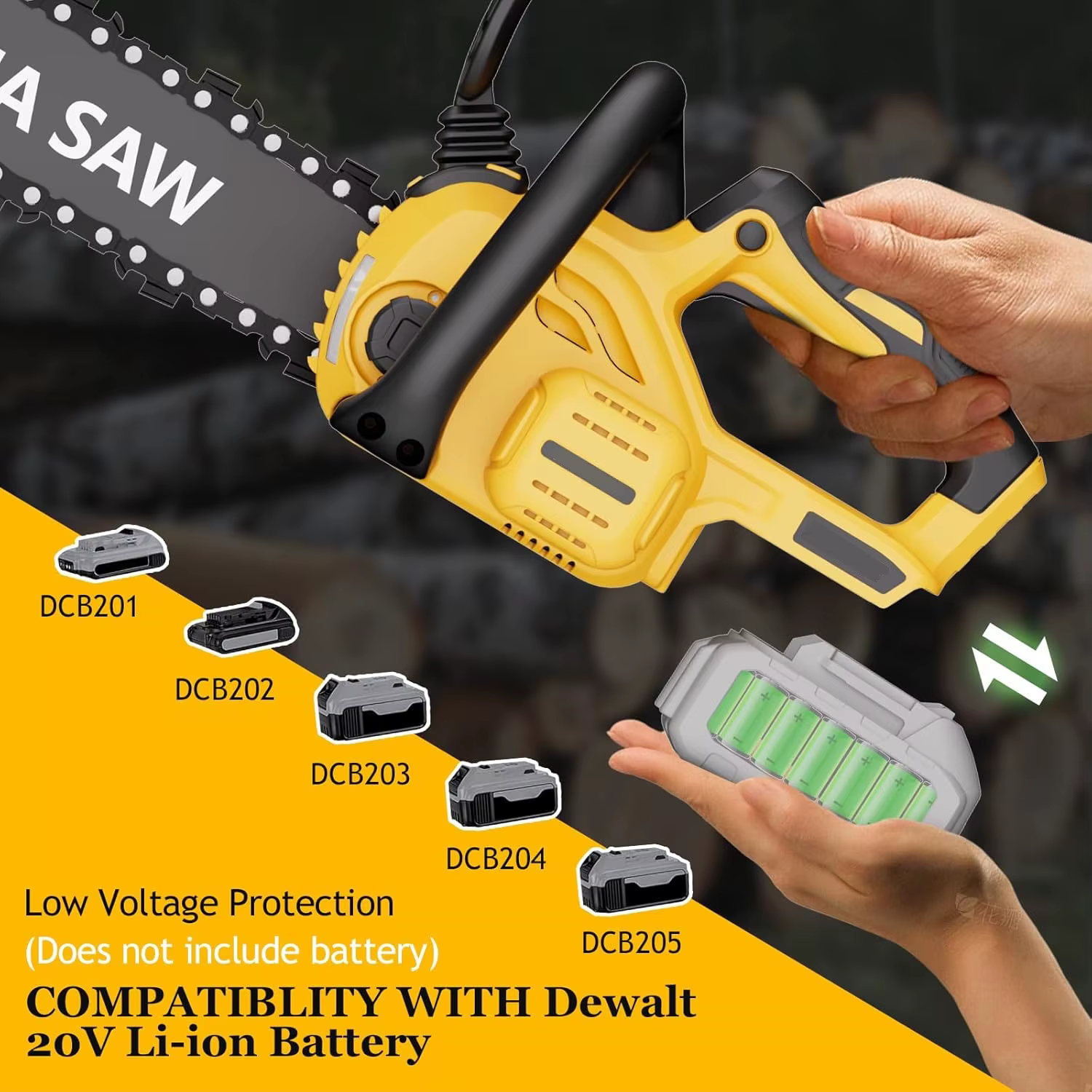 Tronçonneuse électrique portative sans fil de 12 pouces pour la coupe du bois de branche d'arbre pour batterie DeWalt 20v