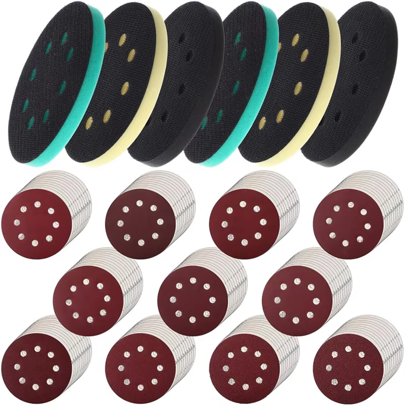5 pouces 8 trous crochet et boucle ponceuse orbitale tampons en mousse et disques de ponçage 110 pièces