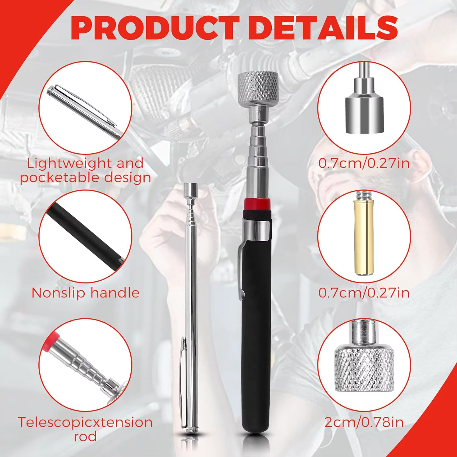 Ensemble de 3 outils de ramassage magnétiques télescopiques flexibles longs pour la réparation automobile