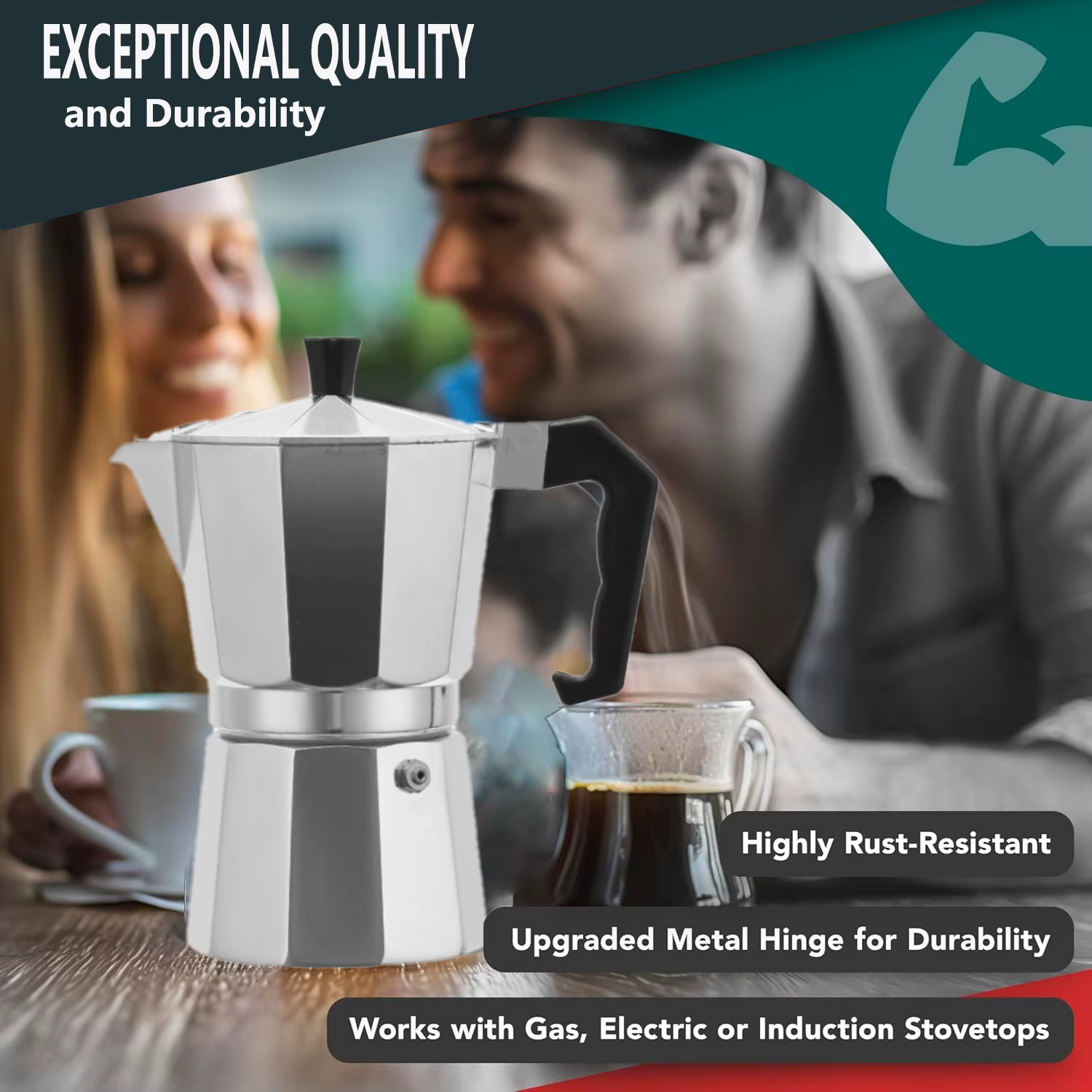 Cafetière et expresso classique sur cuisinière, cafetière moka pour la brassage de café italien et cubain, cafés, tasses à expresso 1/2/3/6, argent