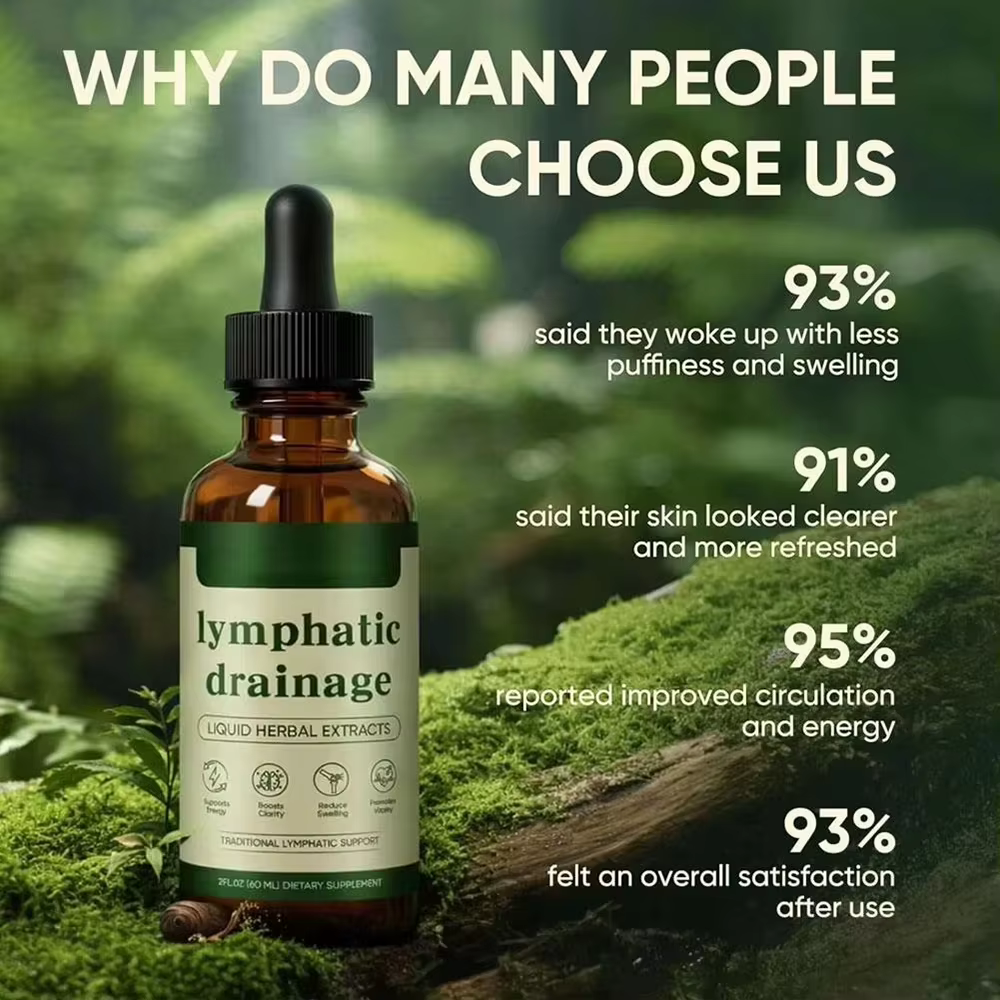 Gouttes de drainage lymphatique 60 ml, formule naturelle à base de plantes, élimination des toxines, soulagement des gonflements, soutien lymphatique liquide