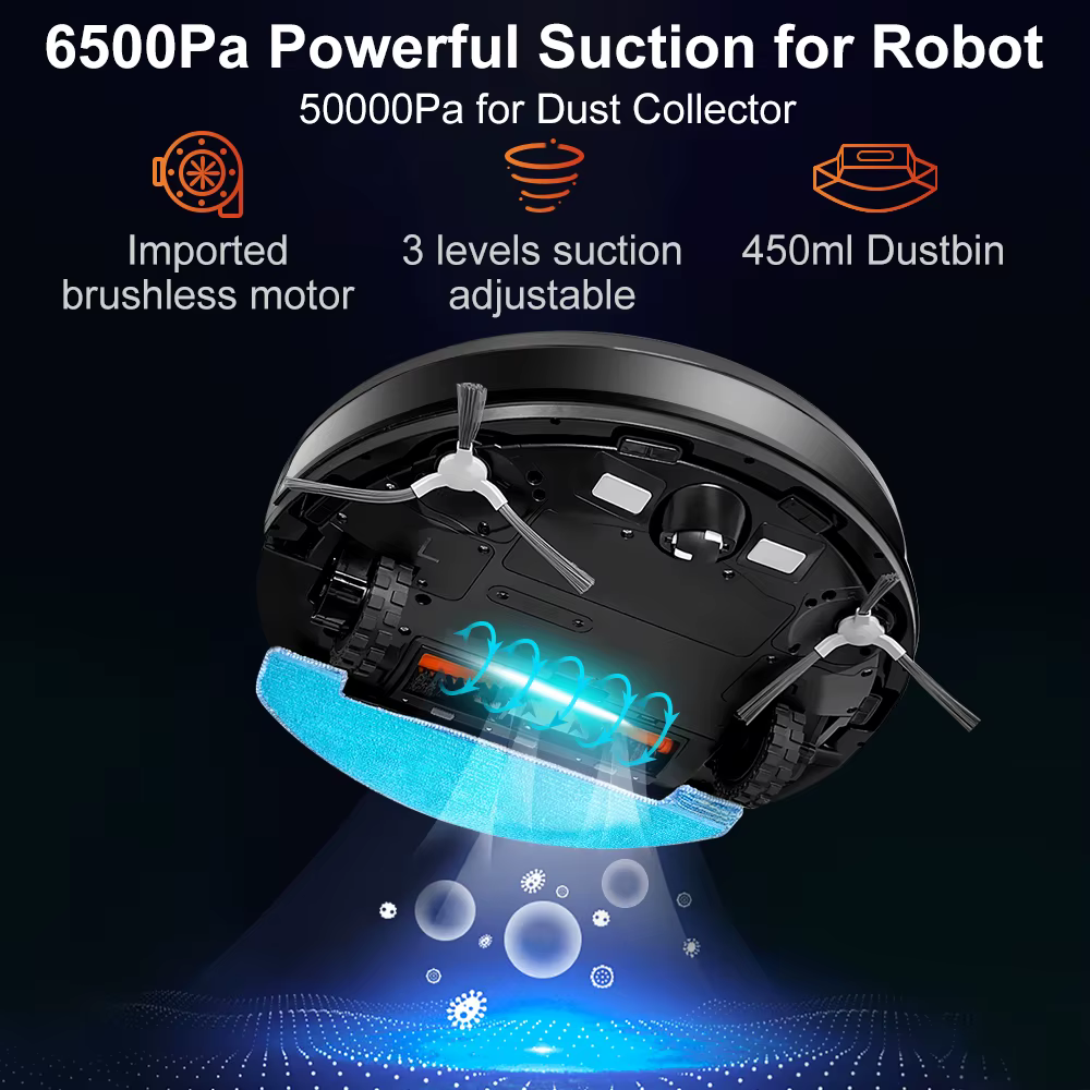 Aspirateur Robot K30 – Bac auto-vidant, Double Laser, Lampe UV, Cartographie multi-étages, Nettoyage intelligent des tapis, Autonomie de 240 min