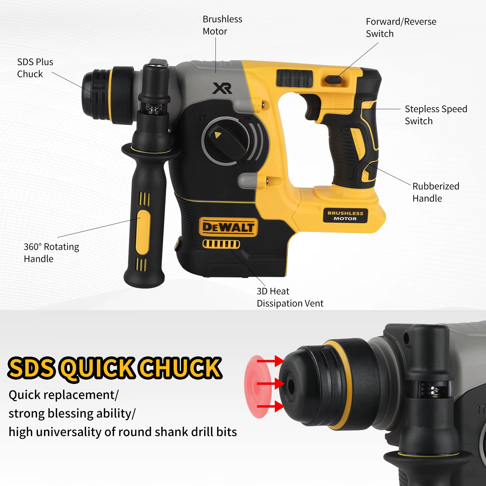 DEWALT DCH273 perceuse à percussion rotative 18 V/20 V MAX SDS sans brosse 1 pouce PLUS perceuse à percussion pour le travail du bois en forme de L (sans batterie)