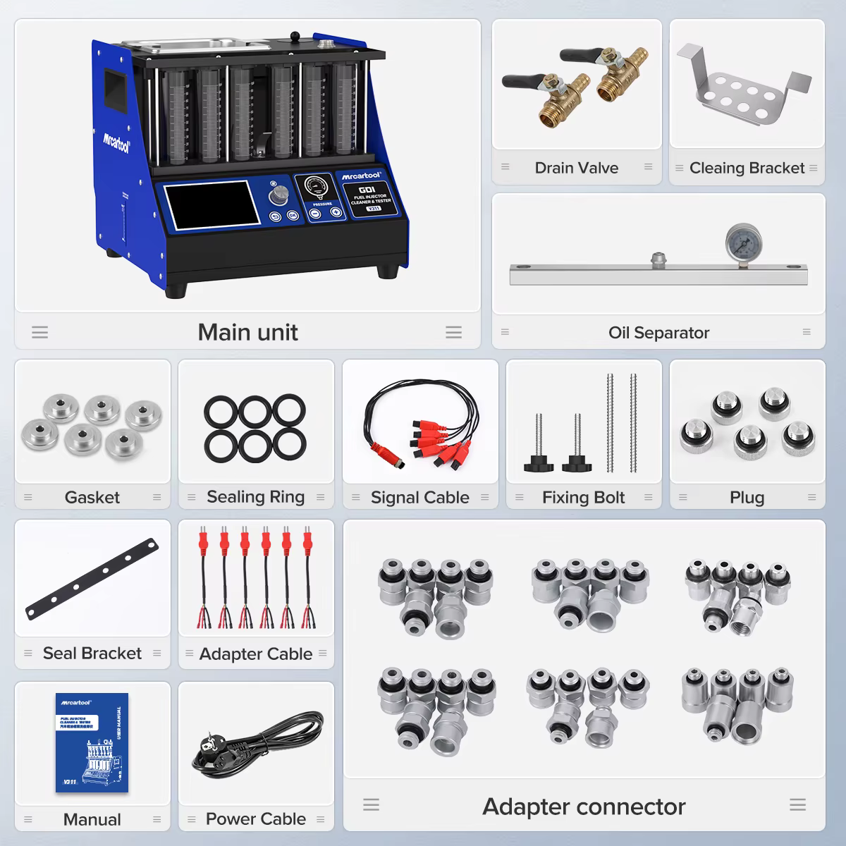 MRCARTOOL V311 GDI EFI FEI 6 cylindres piézoélectrique injecteur de carburant nettoyant et testeur Machine pour voiture avec panneau de commande intelligent