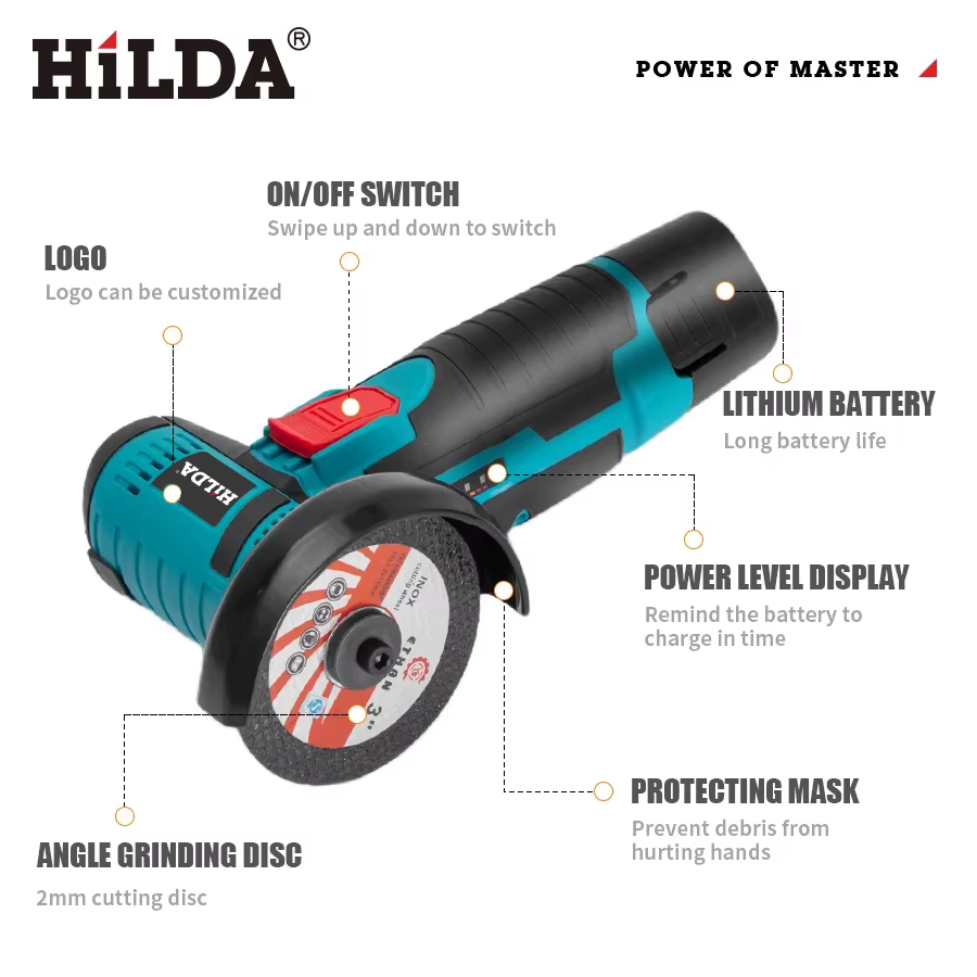 HiLDA 12V/3 Pouces Lithium Électrique Angle Grinder Mini Petit Ménage De Poche Machine De Découpe Polissage